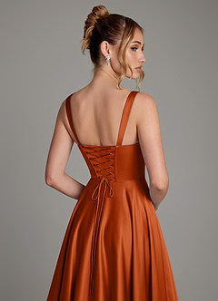 Azazie Azaria Stretch Burnt Orange A-Line Corset Stretch Satin Dress