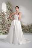 A-Line Sweetheart Sleeveless Lace Pleating Satin Wedding Dress with Court Train
