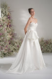 A-Line Sweetheart Sleeveless Lace Pleating Satin Wedding Dress with Court Train