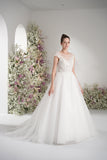 A-line Lllusion Neck Heavy Beading And Full Lace Mesh Elegant Wedding Dress With Court Train