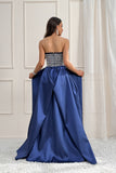 A-line Strapless Sleeveless Beading Satin/Floor Length Prom Dress