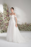 A-line Off-The-Shoulder Sweetheart Full Lace Tulle Wedding Dress With Court Train
