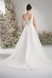 A-line Square Neck Lace Tulle Wedding Dress With Court Train