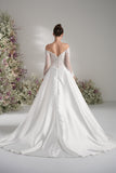 A-line Sweetheart Long Sleeve Lace Satin Elegant Wedding Dress With Court Train
