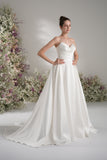 A-line Sweetheart Ruche Lace Modest Wedding Dress With Court Train