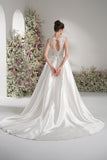 A-line V-neck Sleeveless Beading Lace Elegant Wedding Dress With Court Train