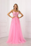 A-line Spaghetti Straps Sleeveless Beading Lace Slit Sequined Mesh/Floor Length Prom Dress