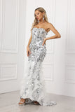 Trumpet/Mermaid Strapless Sleeveless Full Sequins Decorative Wave Ruffles Prom Dress With Court Train