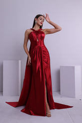Trumpet/Mermaid Halter Sleeveless Ruche Cape Satin/Floor Length Prom Dress