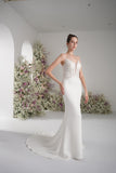 Trumpet/Mermaid Spaghetti Strap Deep V Sleeveless Lace Applique Wedding Dress With Court Train