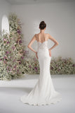 Trumpet/Mermaid Spaghetti Strap Deep V Sleeveless Lace Applique Wedding Dress With Court Train