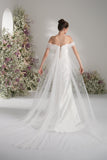 Trumpet/Mermaid Off-The-Shoulder Cape Ruffled Tulle Satin Wedding Dress With Court Train