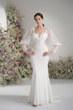 Trumpet/Mermaid Queen neckline Long Sleeve Lace Modest Wedding Dress With Court Train