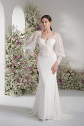 Trumpet/Mermaid Queen neckline Long Sleeve Lace Modest Wedding Dress With Court Train