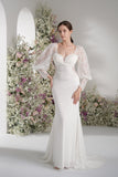 Trumpet/Mermaid Queen neckline Long Sleeve Lace Modest Wedding Dress With Court Train