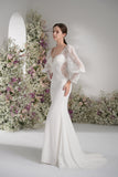Trumpet/Mermaid Queen neckline Long Sleeve Lace Modest Wedding Dress With Court Train
