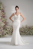 TrumpetMermaid Queen neckline Sleeveless Lace Beading Wedding Dress with Court Train