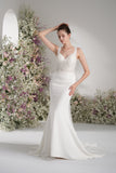 TrumpetMermaid Queen neckline Sleeveless Lace Beading Wedding Dress with Court Train