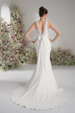 TrumpetMermaid Queen neckline Sleeveless Lace Beading Wedding Dress with Court Train