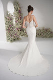Trumpet/Mermaid Spaghetti Strap Sleeveless Beading Lace Stretch Satin Sexy Wedding Dress With Court Train