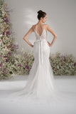 Trumpet/Mermaid Spaghetti Strap V-Neck Beading Tulle Wedding Dress with Court Train