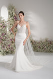 Trumpet/Mermaid Spaghetti Strap V Neck Sleeveless Lace Cape Mesh Wedding Dress With Court Train