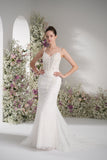 Trumpet/Mermaid Sweetheart Sleeveless Lace Applique Sexy Wedding Dress With Court Train
