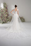 Trumpet/Mermaid V-neck sleeveless beading lace cape wedding dress With Court Train