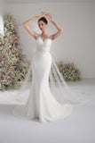 Trumpet/Mermaid V-neck sleeveless beading lace cape wedding dress With Court Train