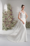 Trumpet/Mermaid V-neck sleeveless beading lace cape wedding dress With Court Train