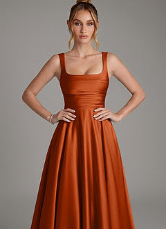 Azazie Azaria Stretch Burnt Orange A-Line Corset Stretch Satin Dress