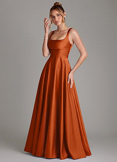 Azazie Azaria Stretch Burnt Orange A-Line Corset Stretch Satin Dress