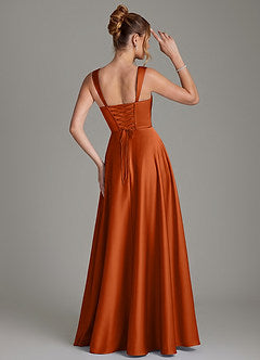 Azazie Azaria Stretch Burnt Orange A-Line Corset Stretch Satin Dress