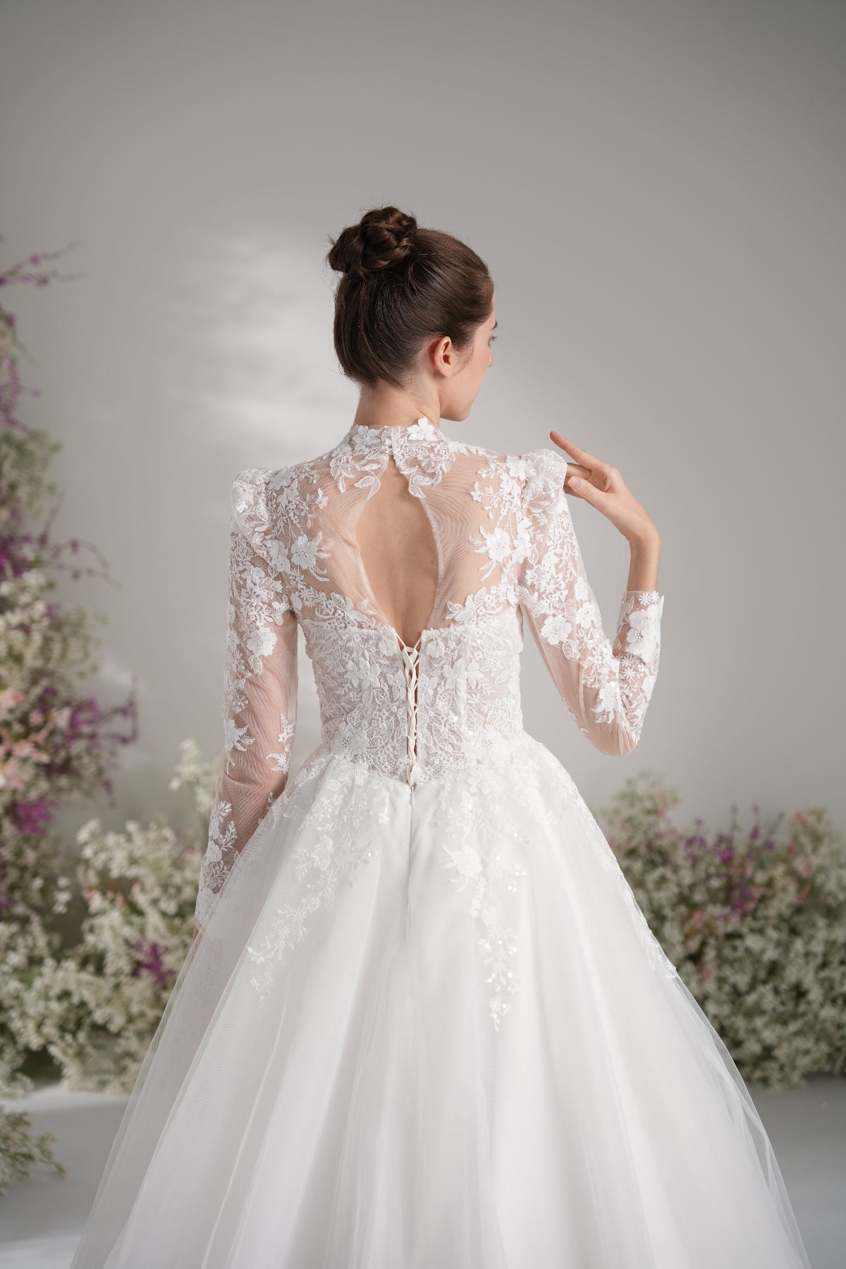A-line High Neck Long Sleeves Mesh Full Lace Luxury Wedding Dress With Kexindaidd boutique store A-line High Neck Long Sleeves Mesh Full Lace Luxury Wedding Dress With Kexindaidd boutique store