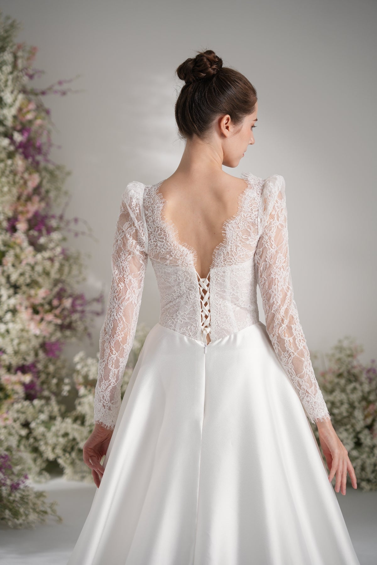 A-line Queen Anne Long Sleeve Lace High Slit Satin Elegant Wedding Dre Kexindaidd boutique store A-line Queen Anne Long Sleeve Lace High Slit Satin Elegant Wedding Dre Kexindaidd boutique store