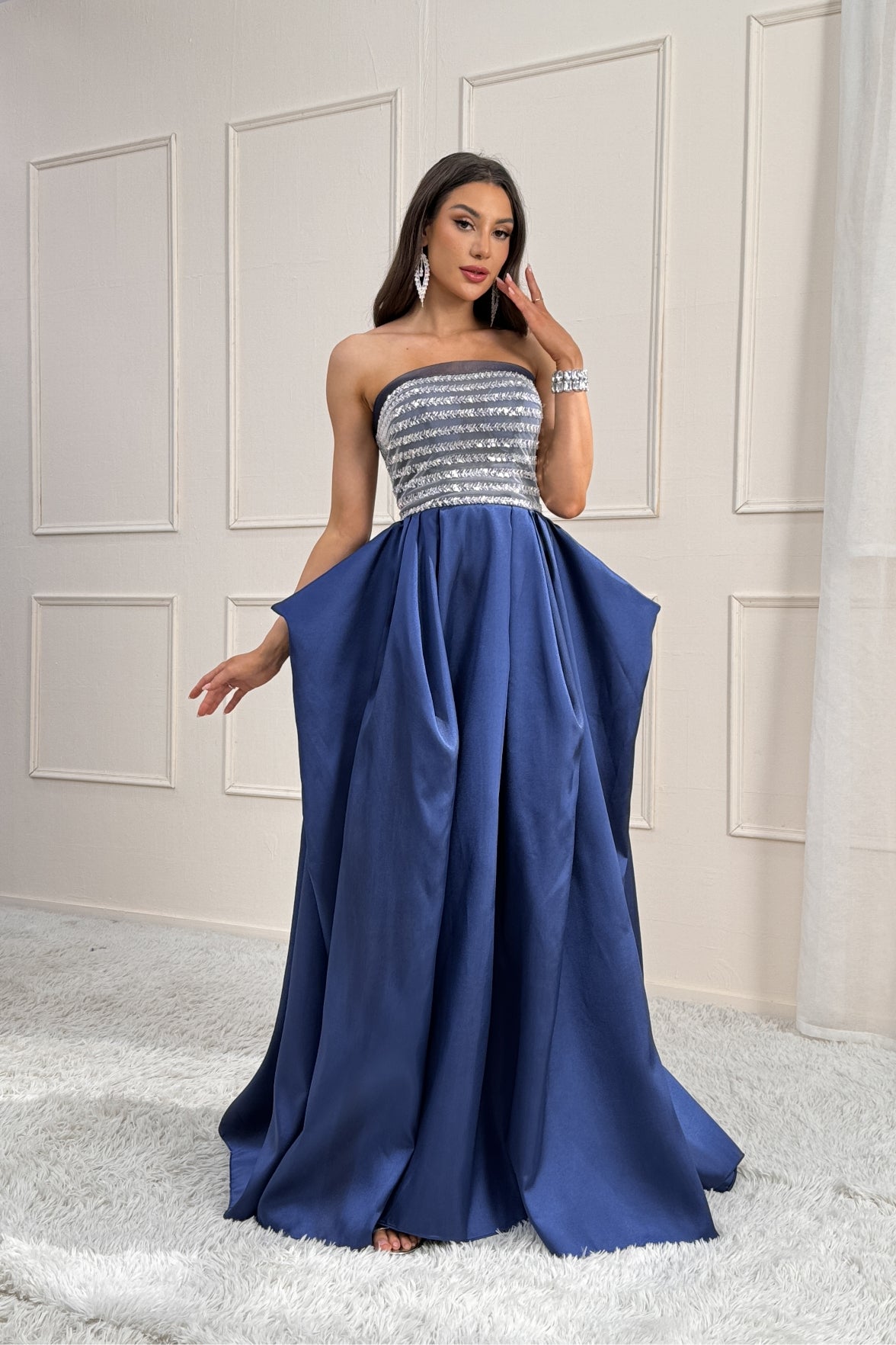 A-line Strapless Sleeveless Beading Satin/Floor Length Prom Dress Kexindaidd boutique store A-line Strapless Sleeveless Beading Satin/Floor Length Prom Dress Kexindaidd boutique store