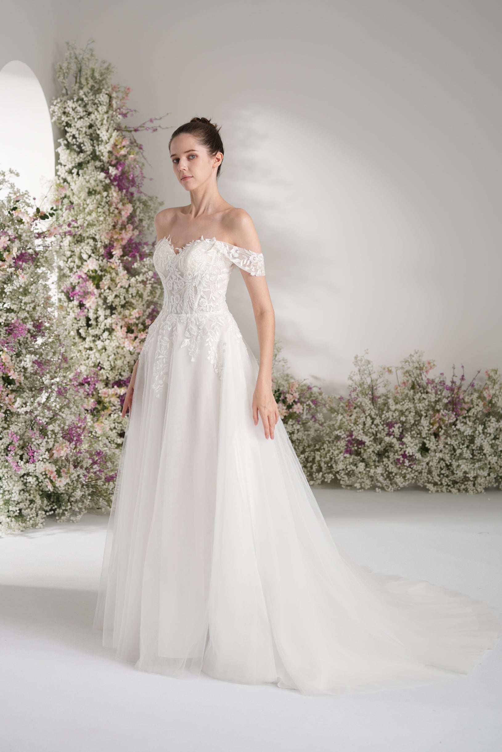off the shoulder sweetheart wedding dress A-line Off-The-Shoulder Sweetheart Full Lace Tulle Wedding Dress With – Kexindaidd boutique store