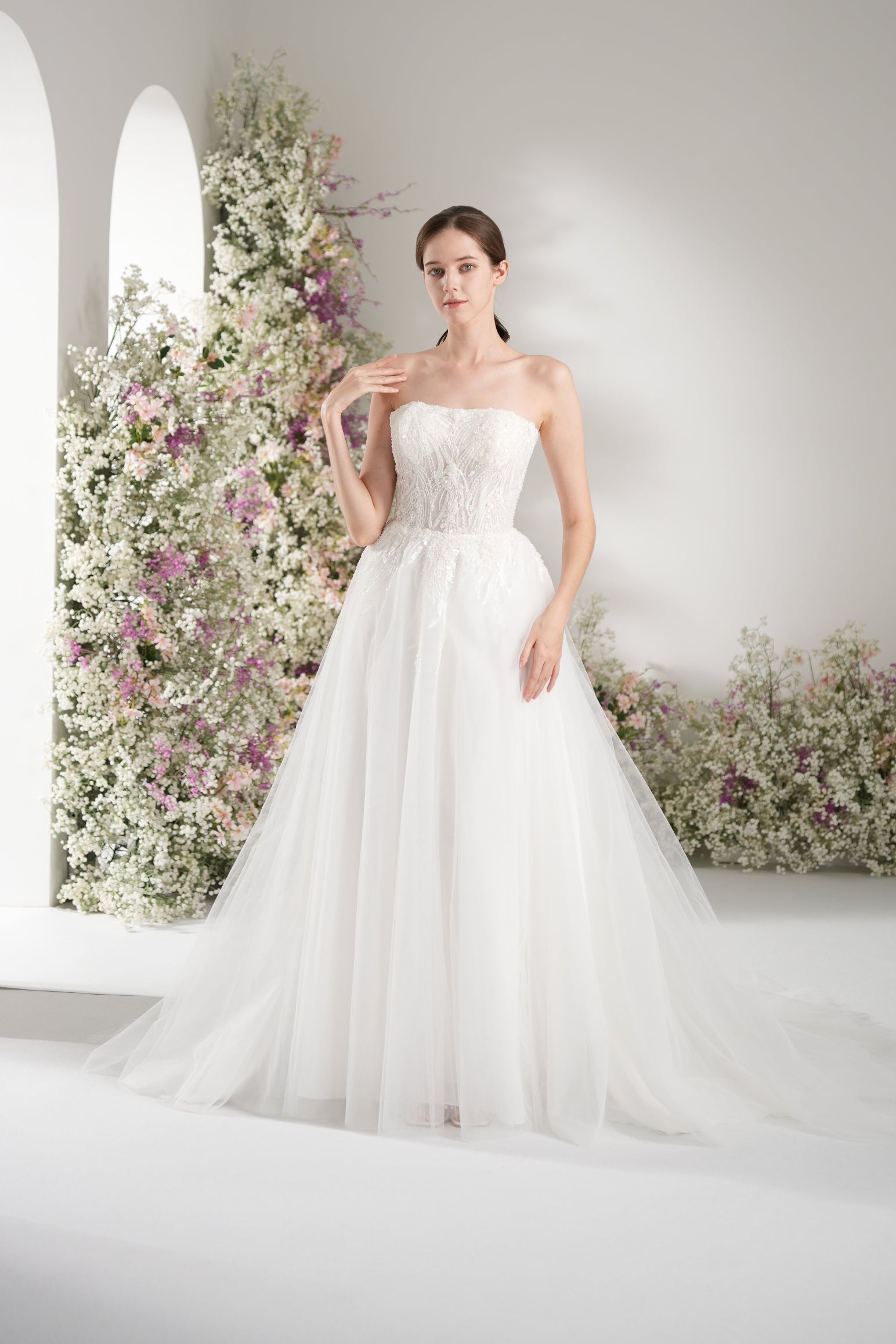 A-line Strapless Lace Beading Tulle Elegant Wedding Dress With Court T Kexindaidd boutique store A-line Strapless Lace Beading Tulle Elegant Wedding Dress With Court T Kexindaidd boutique store