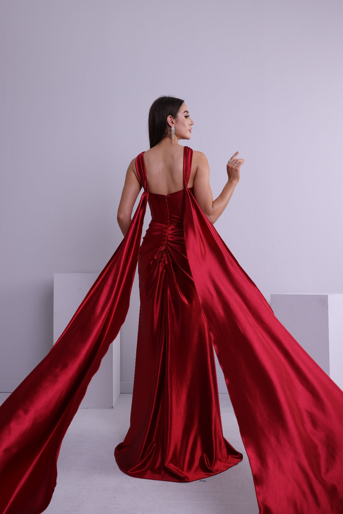 Trumpet/Mermaid Halter Sleeveless Ruche Cape Satin/Floor Length Prom Dress