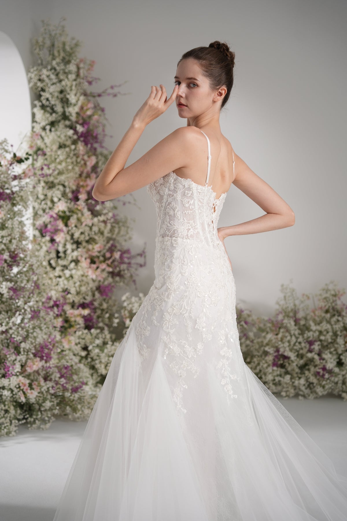 Trumpet/Mermaid Sweetheart Sleeveless Lace Applique Tull Sexy Wedding Dress With Court Train