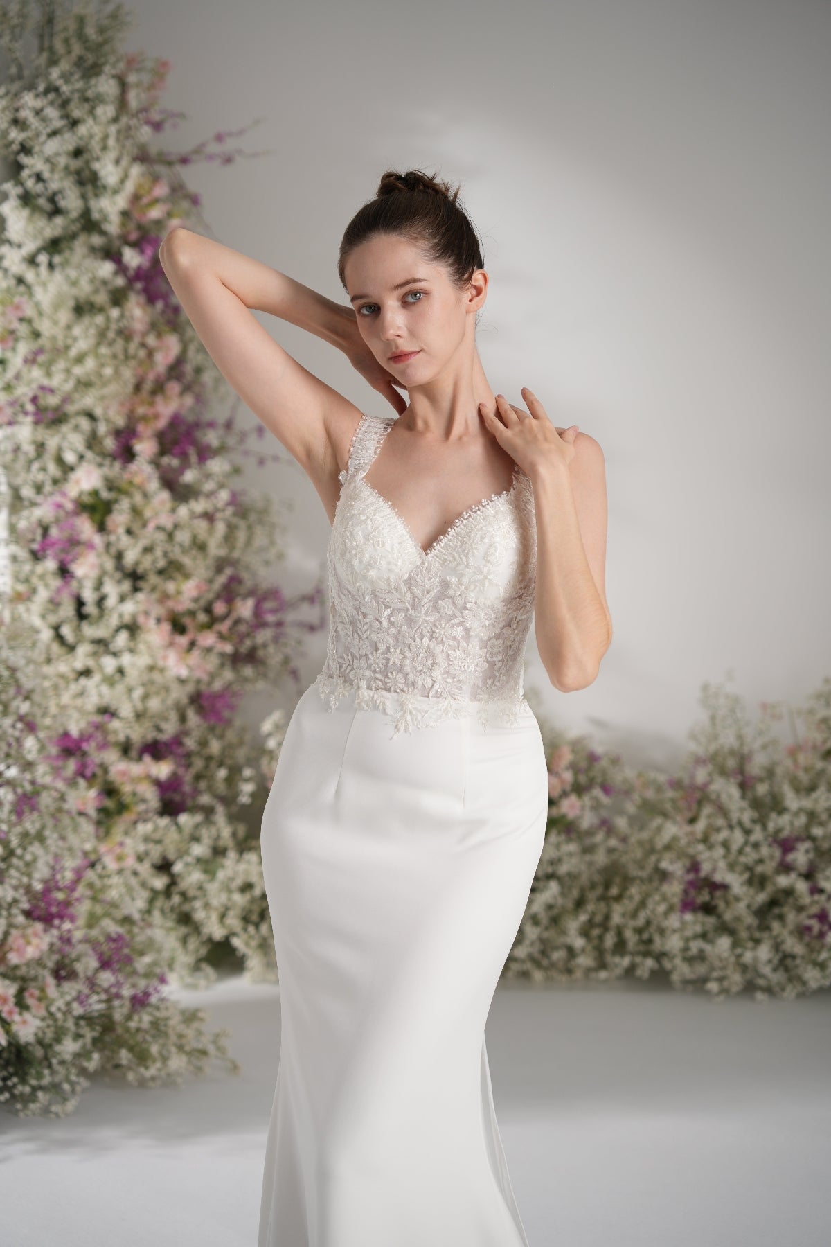 TrumpetMermaid Queen neckline Sleeveless Lace Beading Wedding Dress with Court Train