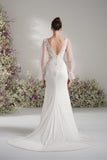 Trumpet/Mermaid Deep V Neck Long Sleeve Full Lace Sexy Bridal Wedding Dress with Court Train