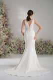 Trumpet/Mermaid Spaghetti Strap Deep V Neck Sleeveless Lace Applique Sexy Wedding Dress  With Court Train