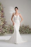 Trumpet/Mermaid Spaghetti Strap Sleeveless Beading Lace Stretch Satin Sexy Wedding Dress  With Court Train
