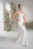 Trumpet/Mermaid Spaghetti Strap V Neck Sleeveless Lace Cape Mesh Wedding Dress With Court Train
