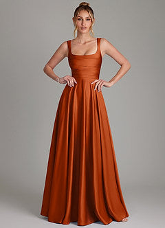 Azazie Azaria Stretch Burnt Orange A-Line Corset Stretch Satin Dress