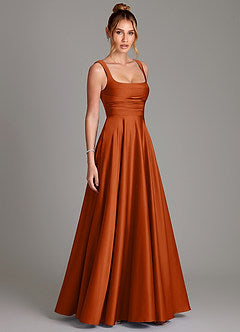 Azazie Azaria Stretch Burnt Orange A-Line Corset Stretch Satin Dress