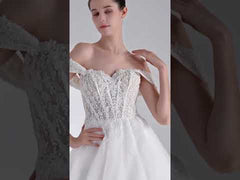 A-line Off-The-Shoulder Luxurious Lace Mesh Wedding Dress With Court Train