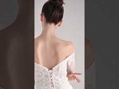 A-line Sweetheart Long Sleeve Lace Satin Elegant Wedding Dress With Court Train
