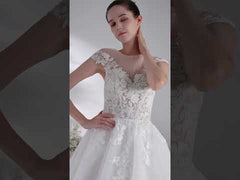 A-line Lllusion Neck Full Lace Luxury Mesh Wedding Dress With Court Train